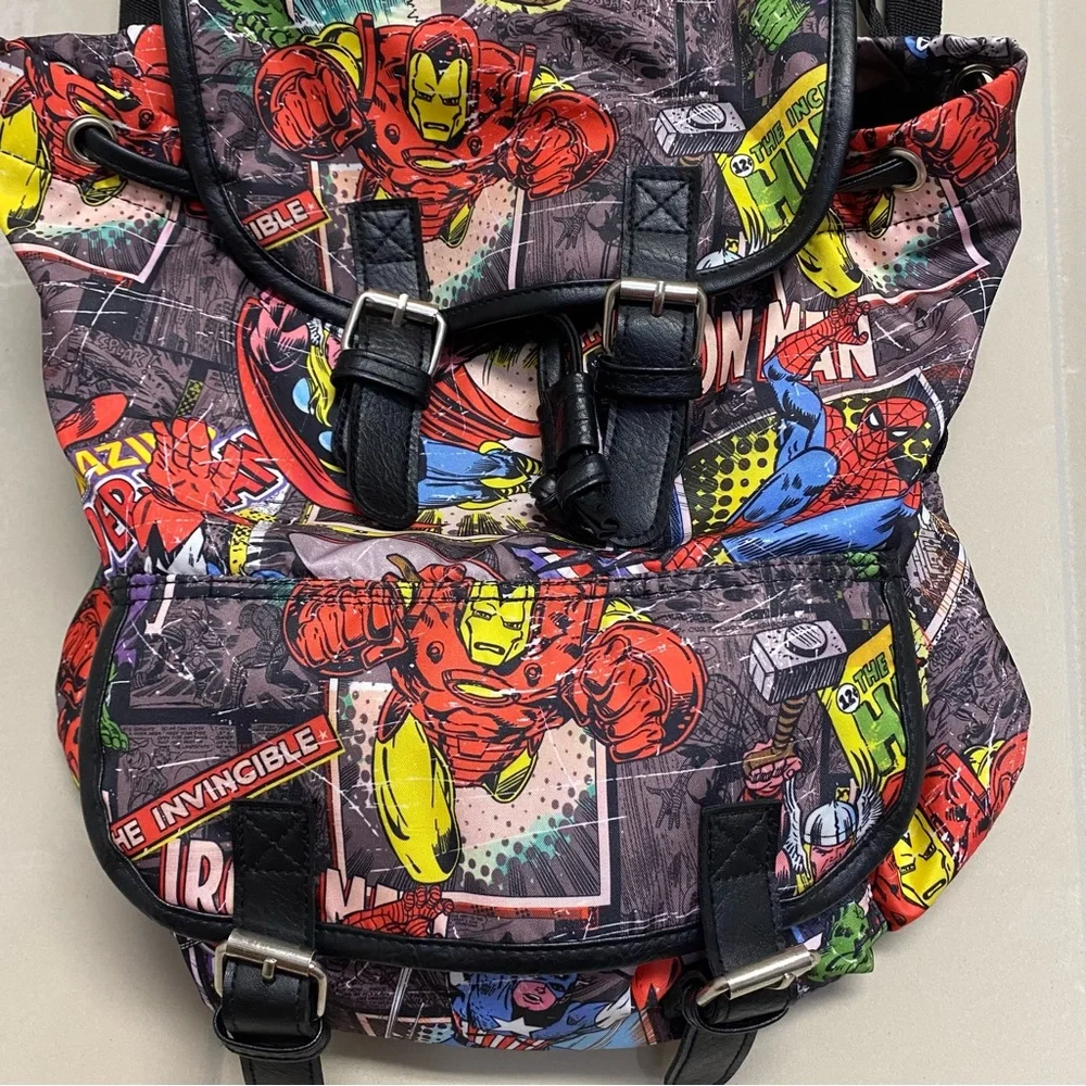 Marvel Avengers Comic Backpack Knapsack Drawstring Spiderman Hulk Iron Man NWOT